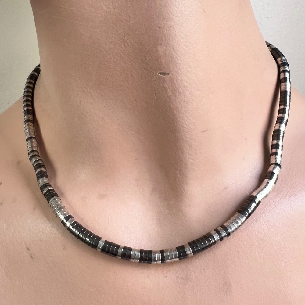 Silver Tone and Gunmetal Snake Vertebrae  Necklace‎ Cybercore Y2K